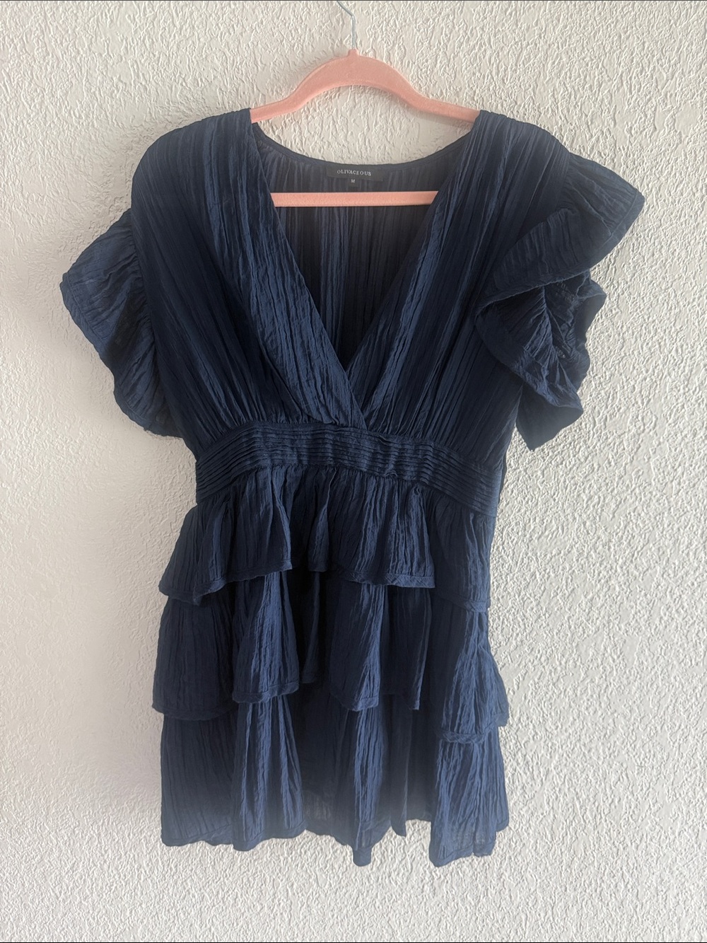 Olivaceous Navy Tiered Ruffle V-Neck Dress